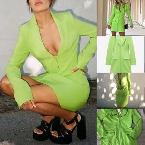 NWT Zara Fitted Blazer Dress neon green xxl